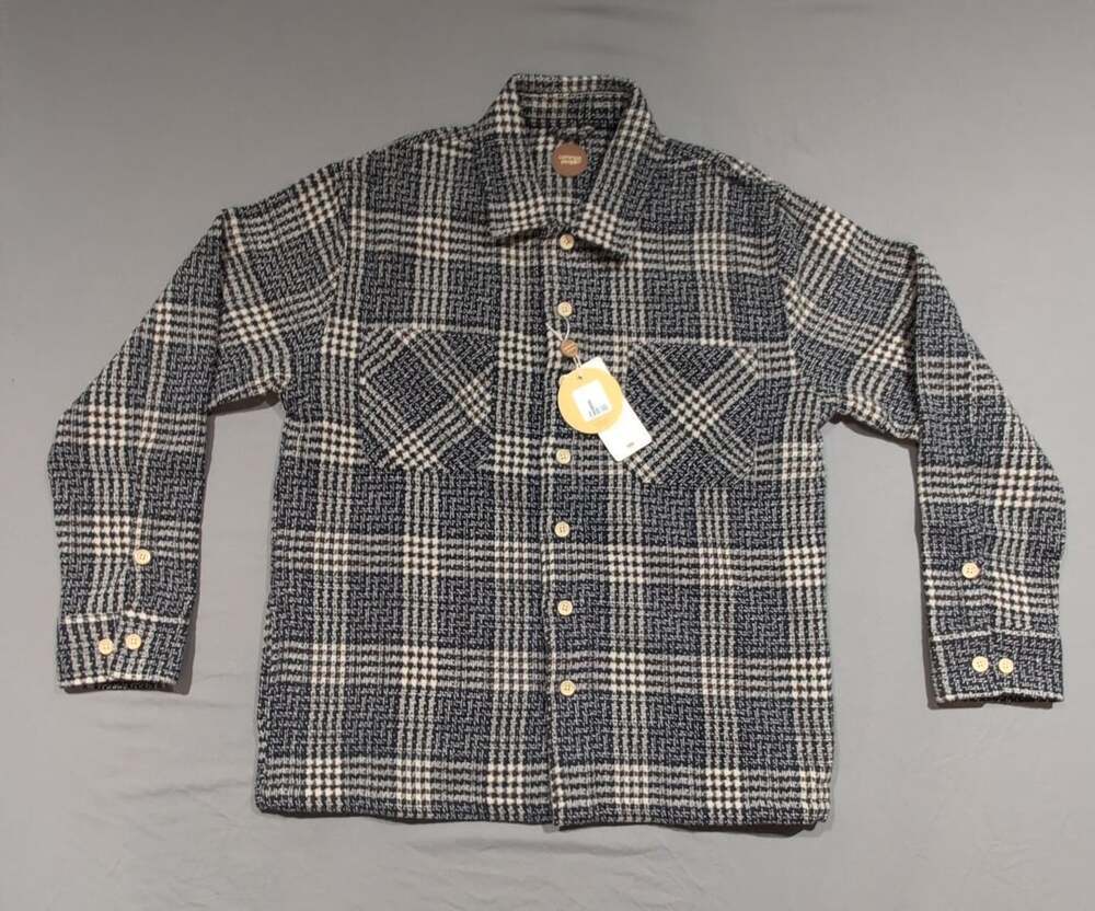 Common People Navy Blue and White Plaid Houndstooth Tweed Shacket Jacket Size L